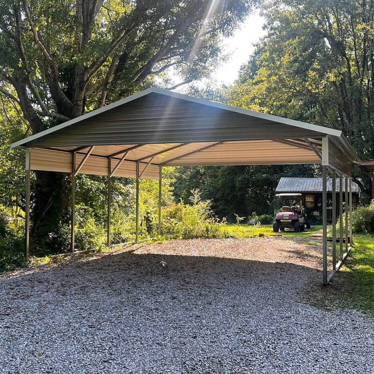 9037 - Cocoa Brown A-Frame Carport with Gables - Custom Structures Direct