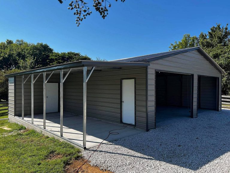 9040 - Garage with Open Lean To - Custom Structures Direct