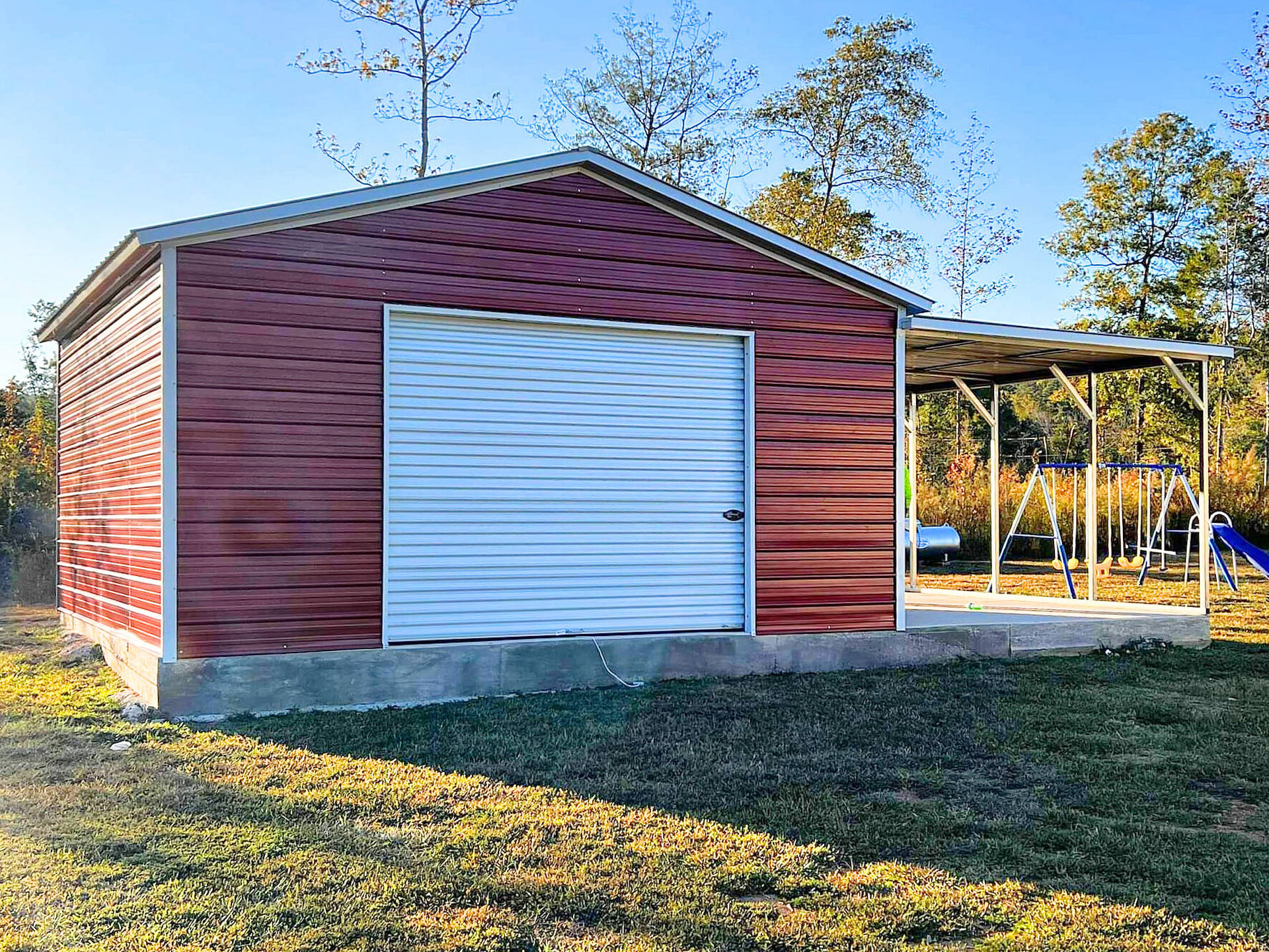 9044 - Single Roll Up Door Garage with Lean To - Custom Structures Direct
